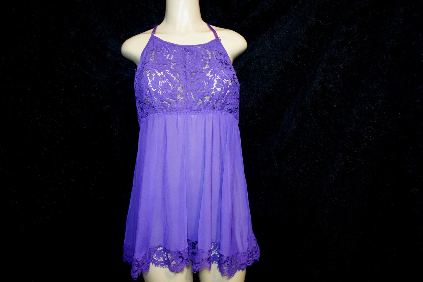 Mesh and nylon babydoll with g-string