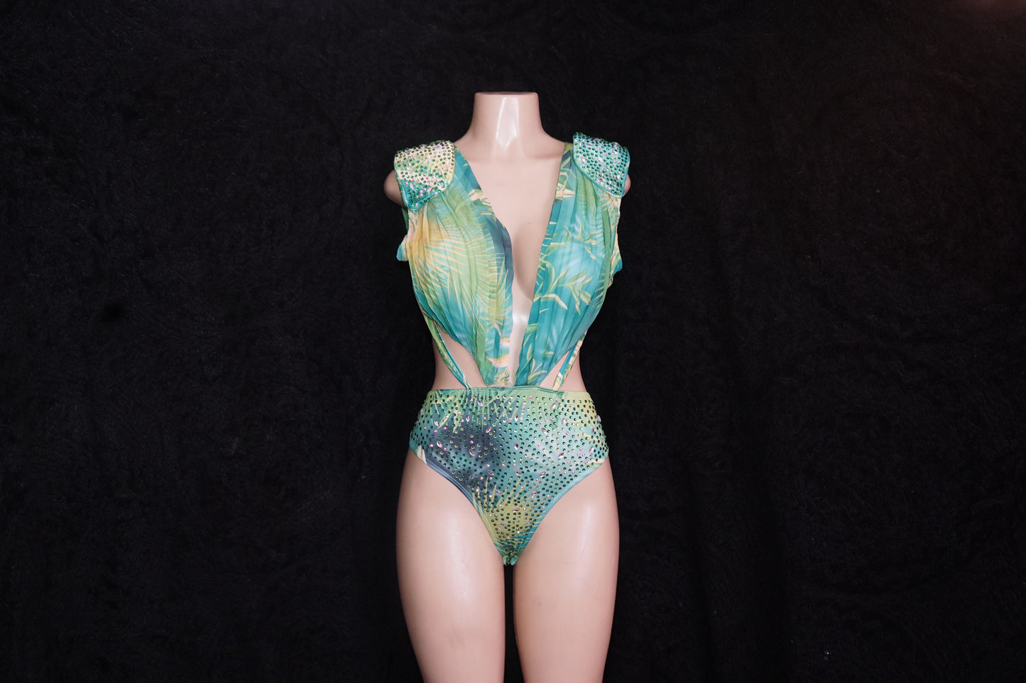 2 pc Designer floral print diamond studded bathing suit /w cover-up