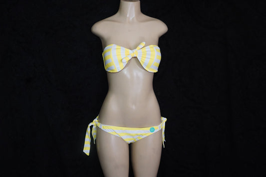 yellow & white striped 2 pc bikini swimsuit