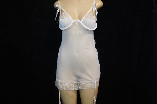 White mesh dress with garter belt