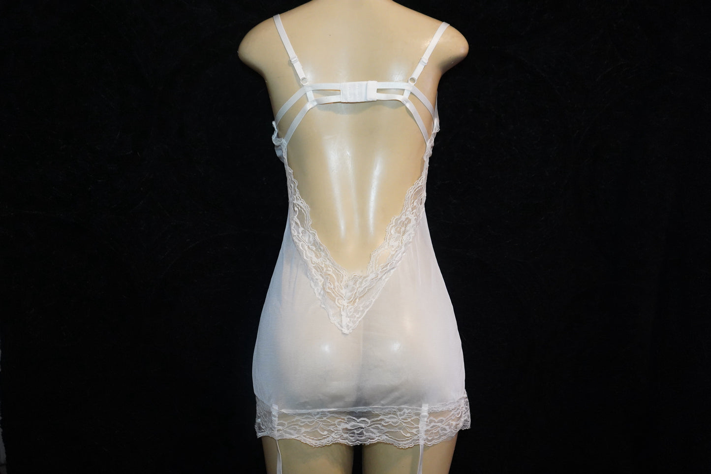 White mesh dress with garter belt