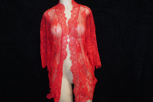 Mesh and lace robe with G-string