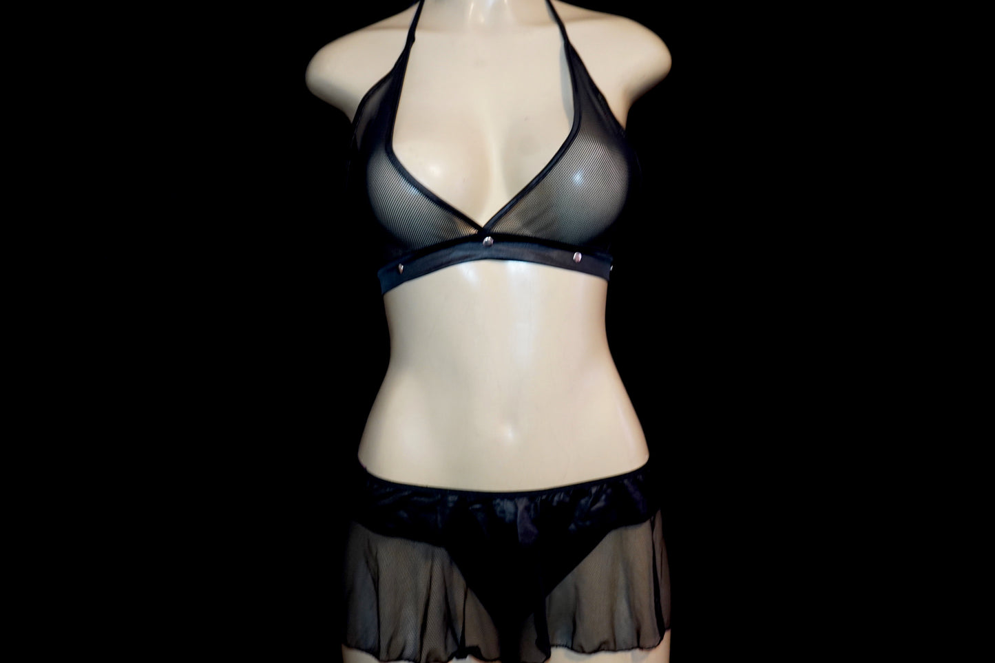 3pc Mesh skirt & bra set with thong