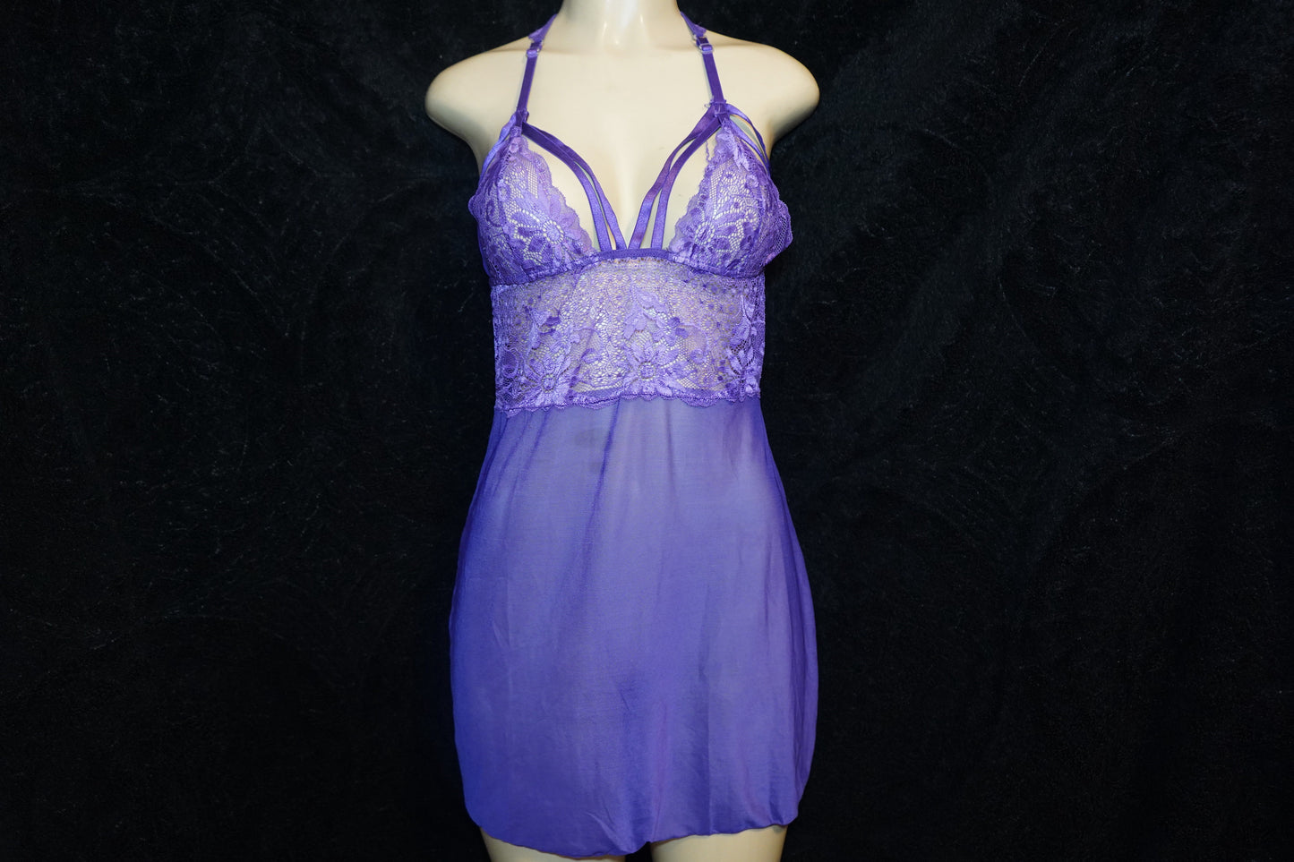 Mesh and nylon babydoll with g-string