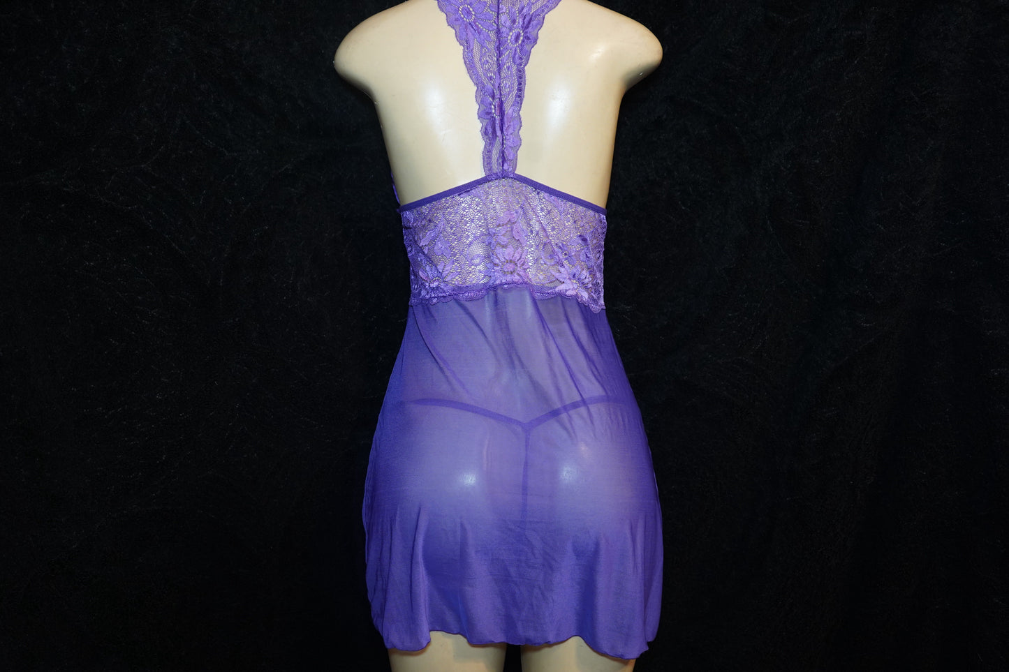 Mesh and nylon babydoll with g-string