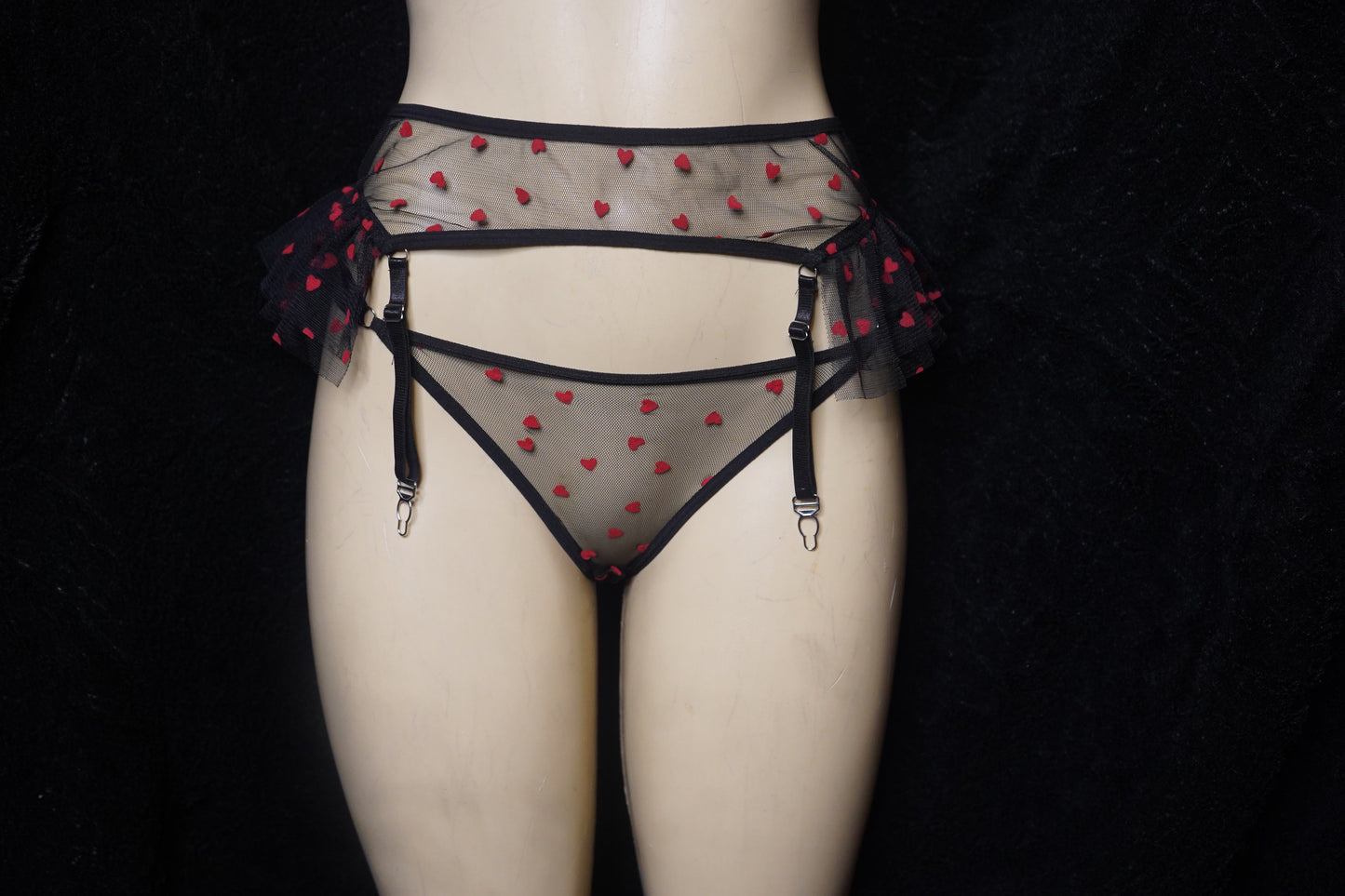 sheer heart garter and thong