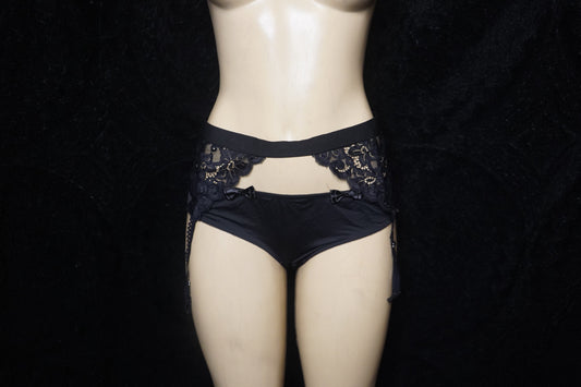 lace garter and peekaboo nylon panties