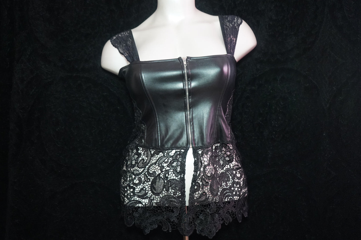 Faux leather & lace corset top & thong