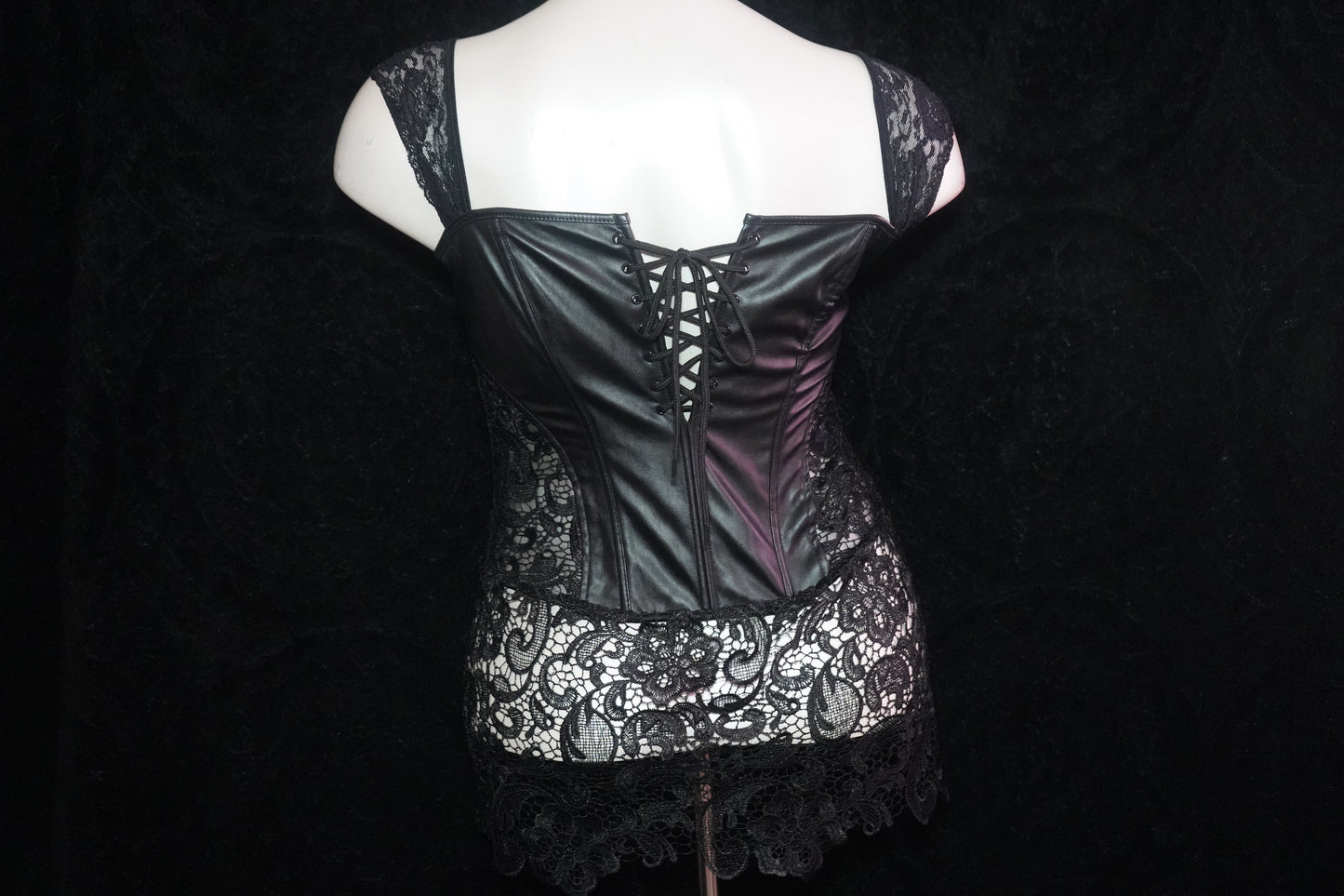 Faux leather & lace corset top & thong