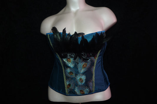 Turquoise peacock style strapless corset top & thong