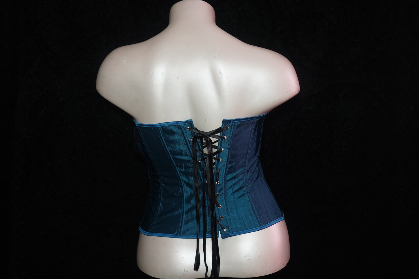 Turquoise peacock style strapless corset top & thong